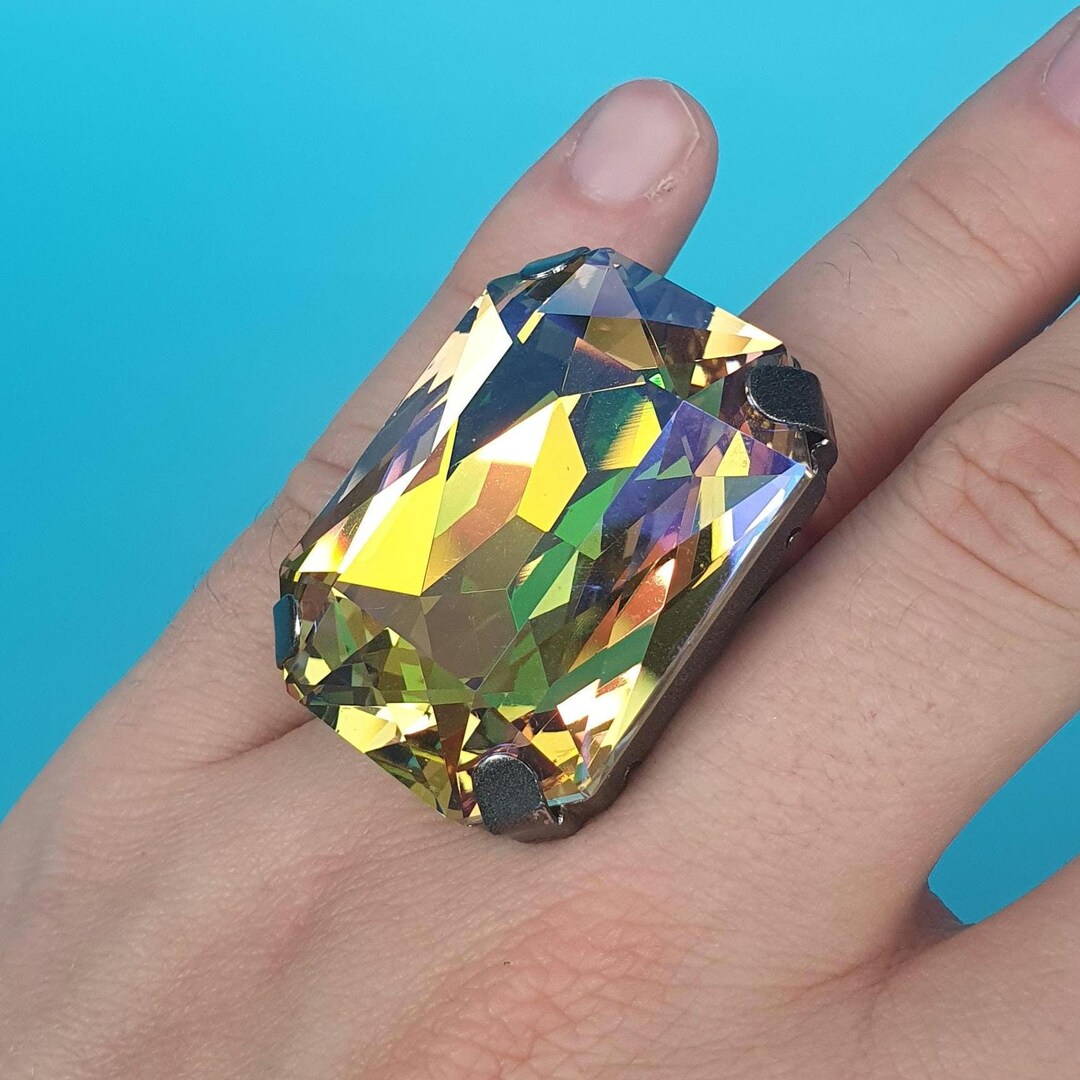 Large Premium K9 Crystal Cocktail Ring, Adjustable Ring, Drag Ring ...