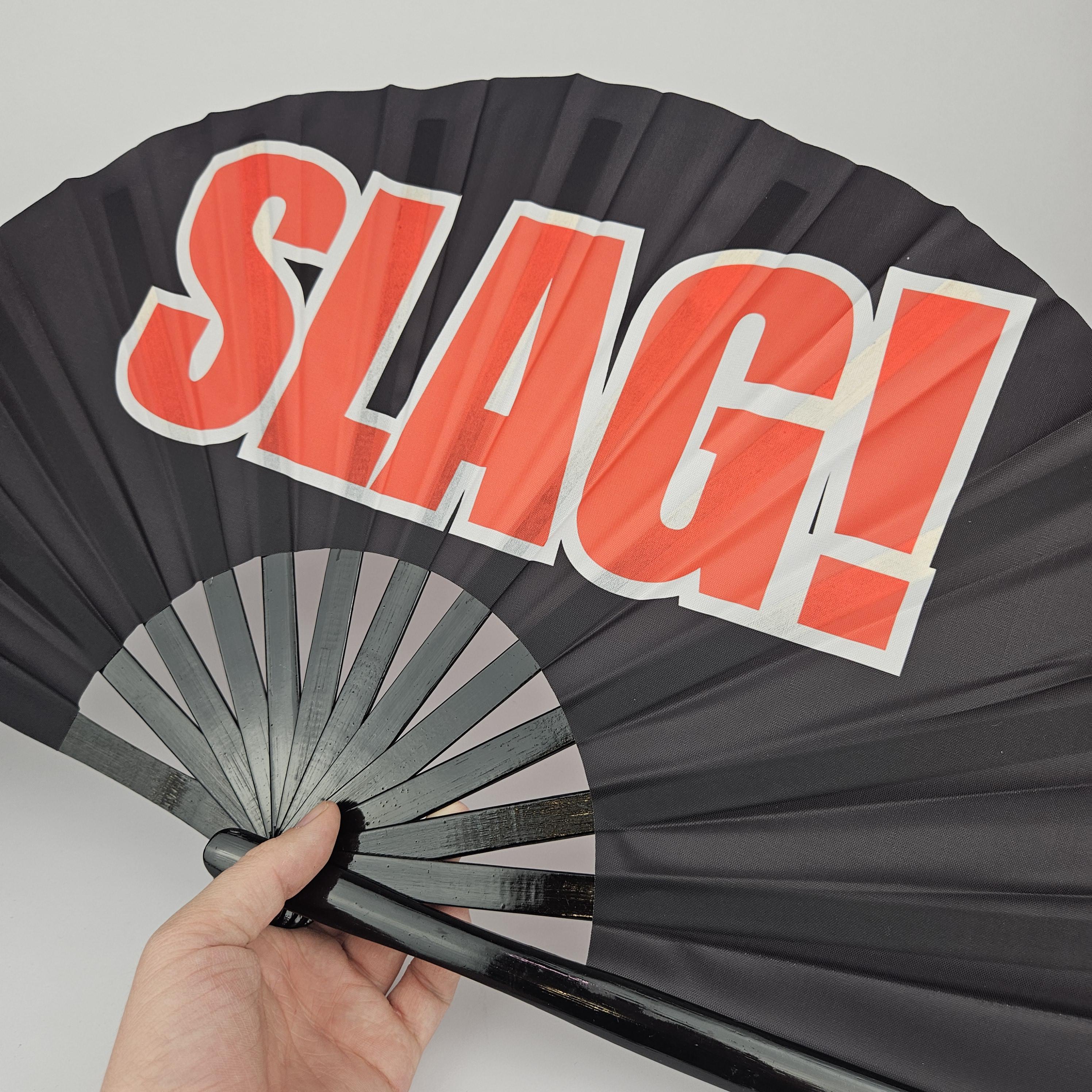 SLAG Bamboo Clack Fan, Including a Draw String Bag. Festivals Fan
