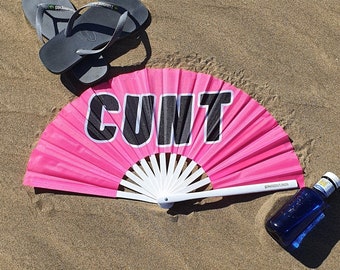 CUNT Giant Bamboo Clack Fan, Including a Draw String Bag. Festivals Fan, Events Fan, Pride Fan, Performance Fan, Drag Fan