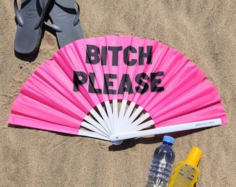 BITCH PLEASE Giant Bamboo Clack Fan, Including a Draw String Bag. Festivals Fan, Events Fan, Pride Fan, Performance Fan, Drag Fan