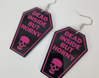 Dead Inside But Horny Coffin Acrylic Earrings, Festival Fashion, Funky Earrings, Drop Earrings, Drag Earrings