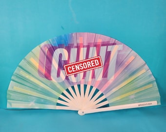 CUNT Giant Bamboo Clack Fan, Including a Draw String Bag. Festivals Fan, Events Fan, Pride Fan, Performance Fan, Drag Fan