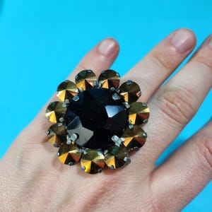 Large Crystal Cocktail Ring. Adjustable Ring, Drag Ring, Crystal Ring