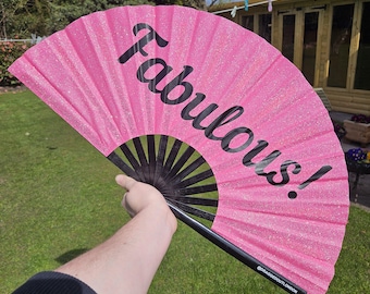 FABULOUS Glitter Giant Bamboo Fan, Including a Draw String Bag. Festivals Fan, Events Fan, Pride Fan, Performance Fan, Drag Fan