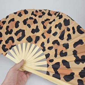 LEOPARD Giant Bamboo Clack Fan. Including a Draw String Bag. Festivals Fan, Events Fan, Pride Fan, Performance Fan, Drag Fan