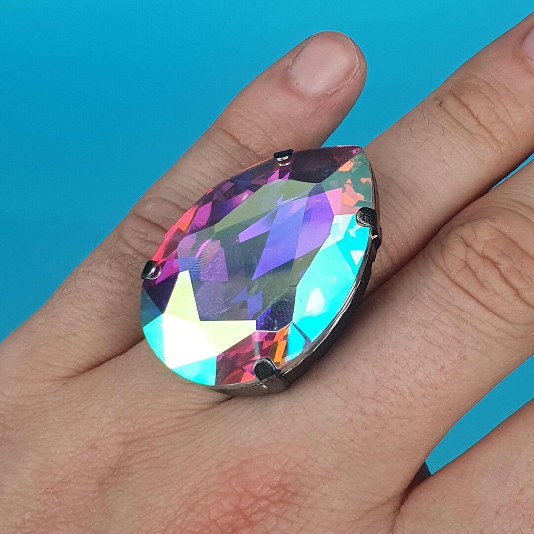 Large Crystal Cocktail Ring, Adjustable Ring, Drag Ring, Crystal Ring ...