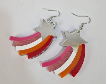 Lesbian Pride Acrylic Shooting Star Earrings, Stud and Clip On