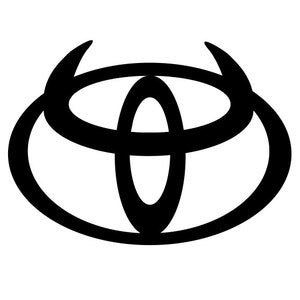 May include: Black and white stylized logo of a car brand. The logo features a circle with an oval inside, and two horns on top.