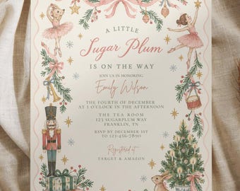 Sugar Plum Baby Shower Invitation | Nutcracker Christmas Theme (Editable Canva Template)