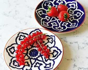 Set of 2 - Hand Painted Ceramic Plates, Mix&Match Cake Plates, Decorative Plates (011)