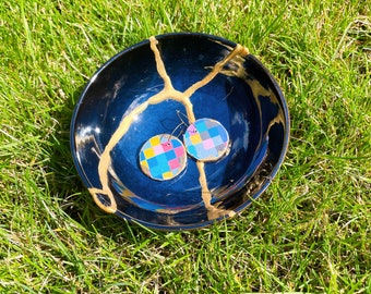 Kintsugi Bowl, Navy Blue Ceramic Bowl (143)