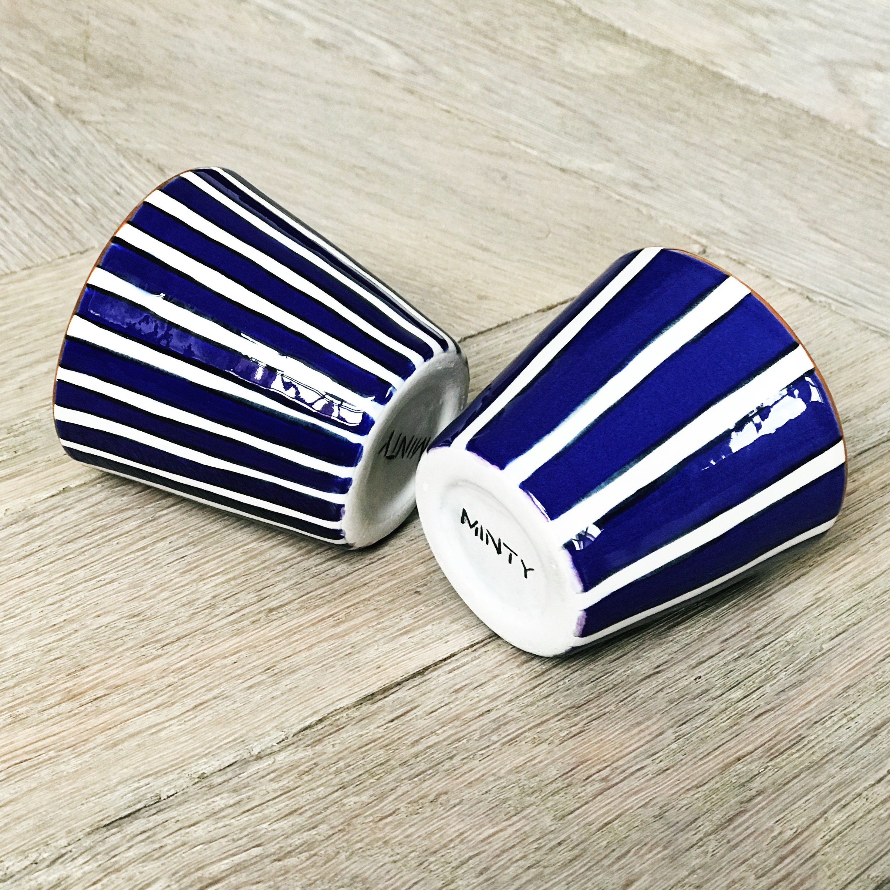 Ensemble de 2 - Tasses en Céramique Peintes à La Main, Tasses Espresso Bleues, Porte-Thé, Mix-Match