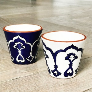 Set of 2 Hand Painted Ceramic Cups, Blue Espresso Cups, Tealight Holders, Mix&Match Cups 022 image 4