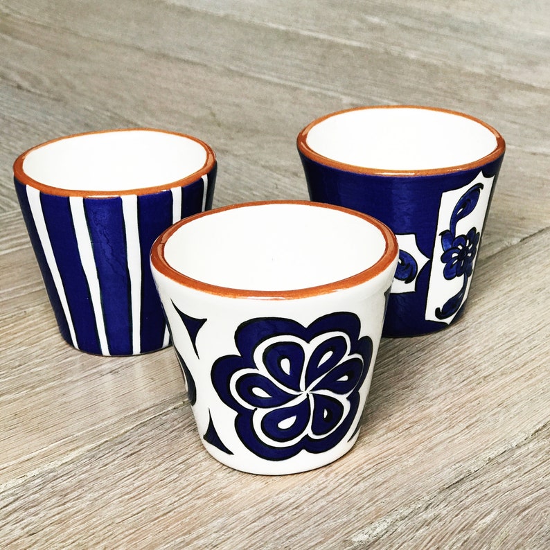 Set of 2 Hand Painted Ceramic Cups, Blue Espresso Cups, Tealight Holders, Mix&Match Cups 022 image 3