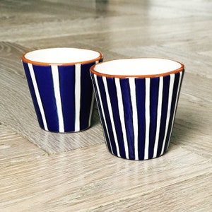 Set of 2 Hand Painted Ceramic Cups, Blue Espresso Cups, Tealight Holders, Mix&Match Cups 022 image 2