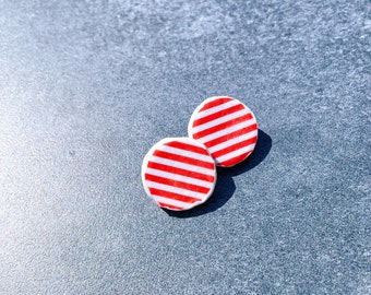 Handmade Recycled Paper Earrings, Vegan and Unique Earrings, Red Stripes (134)