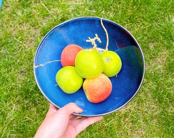 Kintsugi Extra Large Bowl, Navy Blue Ceramic Bowl, Fruit Bowl(138)
