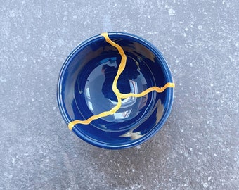 Dark Midnight Blue Mini Kintsugi Inspired Bowl (149)