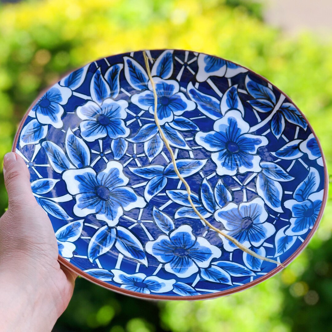 Large Kintsugi Plate Kintsugi Ceramic Plate Traditional Etsy