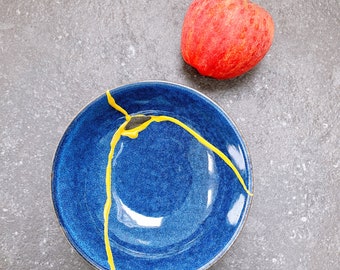 Kintsugi Bowl, Navy Blue Ceramic Bowl, Coin Holder, Trinket Bowl (153)