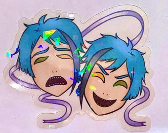 Jade and Floyd Tragedy and Comedy Masks Holographic Sticker