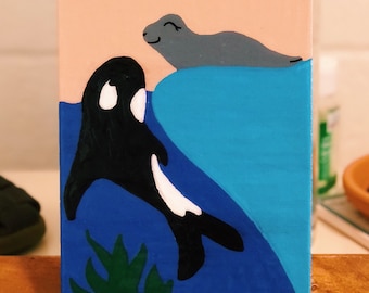 Rencontre amicale Orque &Seal Art acrylique peint à la main