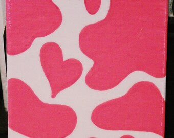 Strawberry Cow Print Art acrylique peint à la main