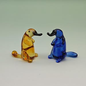 Blown Glass Platypus Figurine: Miniature Animal Art, Blue & Yellow