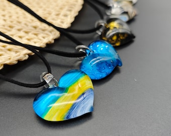 Blown Glass Heart Pendant Necklace: Multicolor Hand-Painted Art