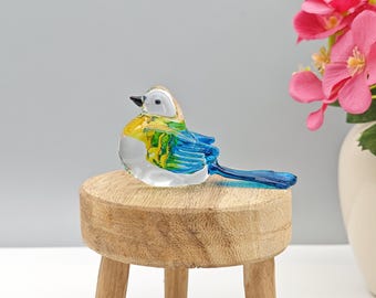 Mundgeblasene Glas Vogel Figur: Handgefertigte Blau Gelbe Verzierung