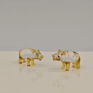 Small glass hippo-Glass Hippo Collection-Hippo Figurine Moo Deng-Art glass animal-Tiny porcelain hippo-Mother&#39;s Day Gift