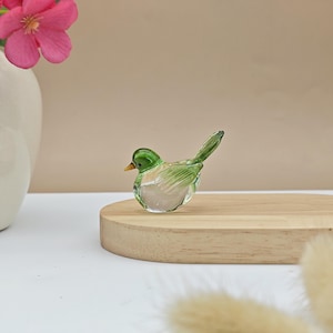 Green Glass Bird Figurine - Stained Glass Sculpture - Small Birds