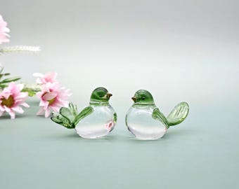Green Glass Bird Figurines (Set of 2) - Stained Glass Sculpture