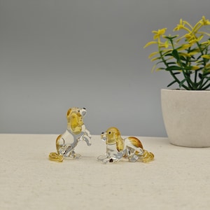 Set of 2 Handmade Blown Glass Dog Cavalier King Charles Spaniel Figurine-Handmade Glass Mini Dog-Glass Art for Dog Lovers
