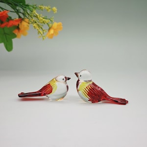 Hand Blown Glass Bird Figurine Set: Stained Glass Accents
