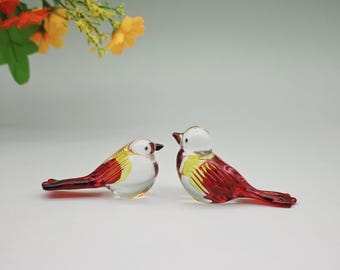 Set of 2 Blown glass bird figurine, Glass bird ornament, Decorative glass bird, Hand Blown Sculpture, Red  Bird, Birthday Gift