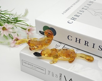 Set of 2 Blown glass platypus figurine, Miniature glass platypus, Unique glass platypus gift