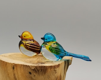 Small Glass Bird Figurine, Blue Glass Blowing Bird, Cute Little, Gift for her