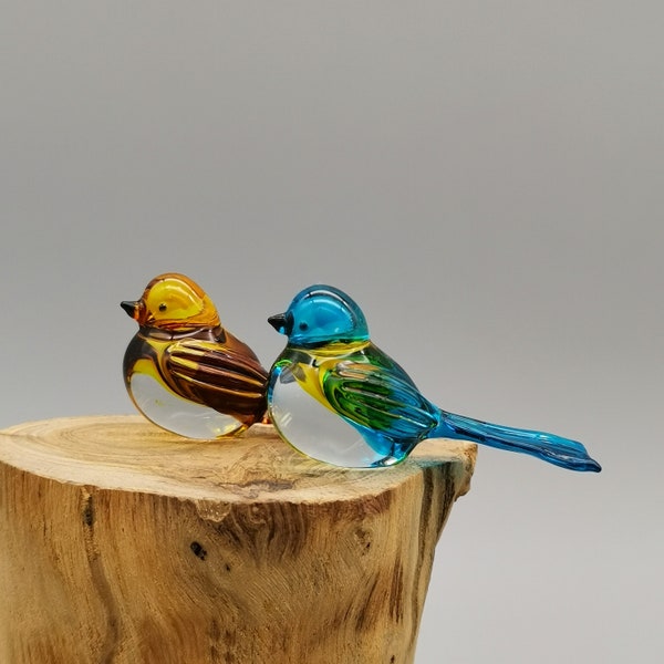 Petite figurine d'oiseau en verre, oiseau bleu soufflé en verre, petit mignon, cadeau pour elle