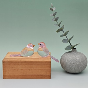 Blown Glass Bird Figurines: Pink Stained Glass Sculpture, Set of 2