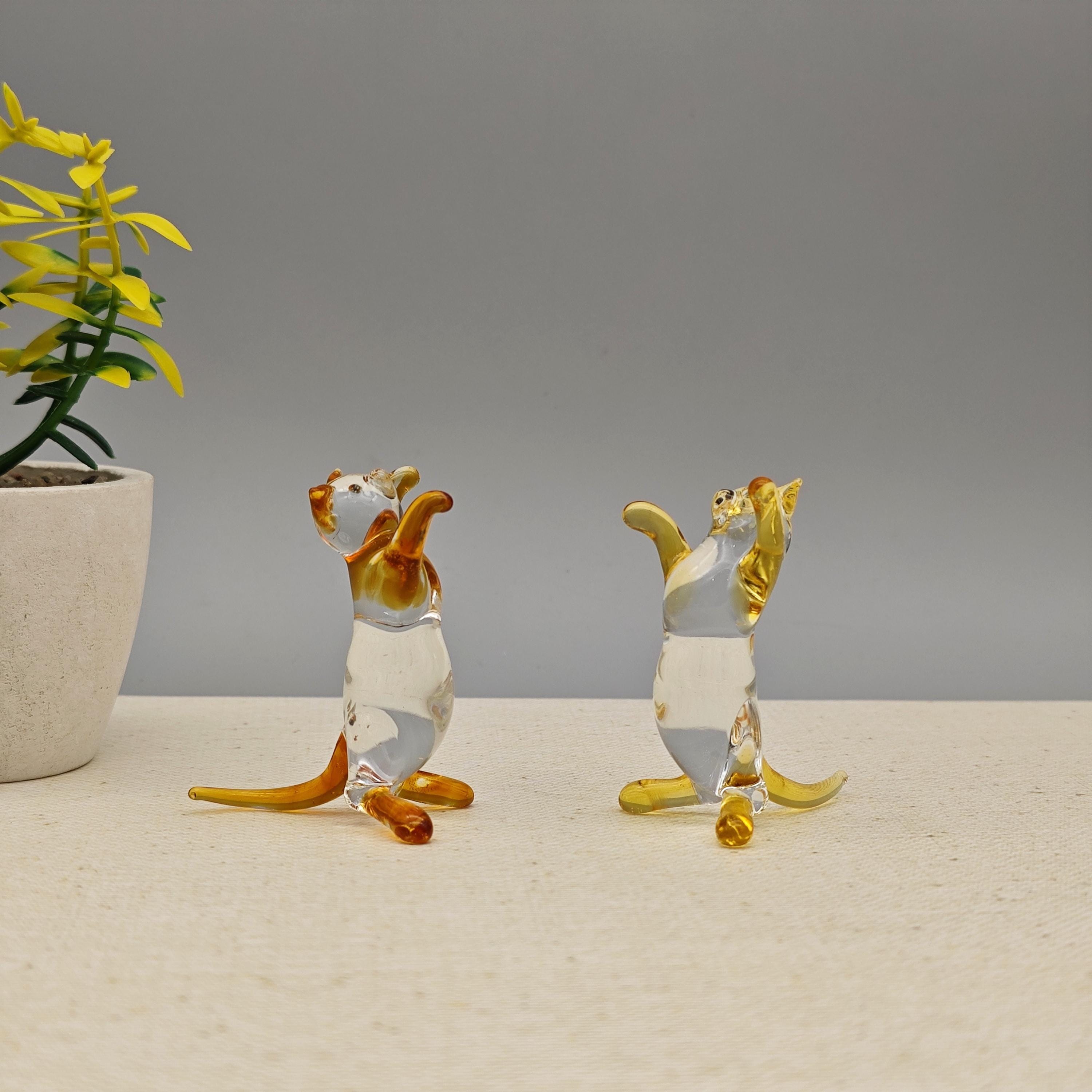 Hand blown glass cats-Cat sculpture blown glass-Glass miniature cat-Small blown glass animals-Unique gift