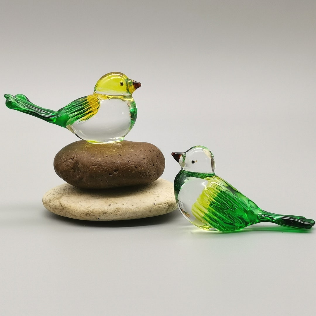 Set of 2 Blown Glass Birds Figurines, Glass Bird, Home Decoration