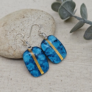 Blown Glass Dangle Earrings: Hand-Painted Blue Drop, Sterling Silver Hooks-Gifts for Women