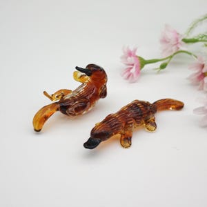 Blown Glass Platypus Figurines - Miniature Brown Glass Animals, Set of 2-Gift