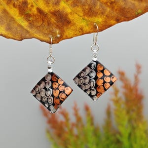 Geometric Glass Earrings-Glass Jewelry-Dangle Earrings-Square glass earrings-Brown, Black, White Earrings