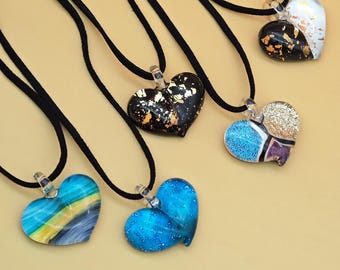 Blown Glass Heart Pendant Necklace: Multicolor Hand-Painted Art