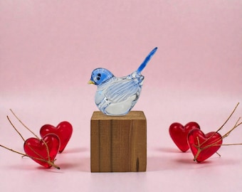 手作りの青いガラスの鳥の置物 - ステンドグラス彫刻
