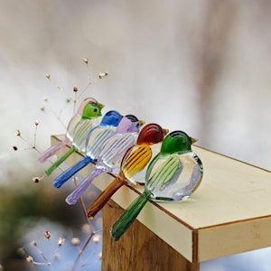 Blown Glass Bird Figurine: Stained Glass Miniature Sculpture