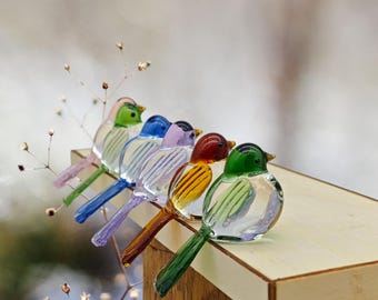 Blown glass bird figurine-Stained glass bird sculpture-Collectible glass bird-Miniature glass bird-Mini Bird-Birthday Gift
