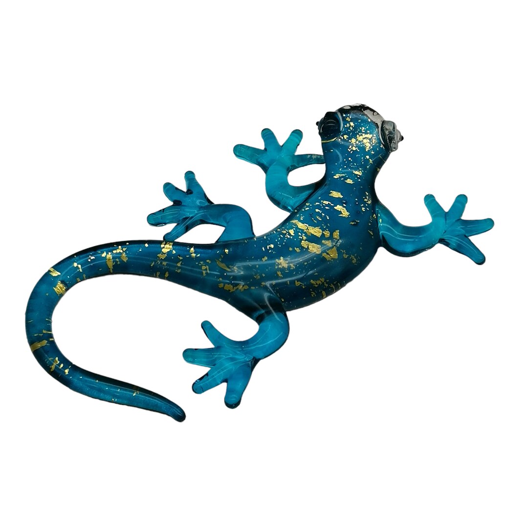 Blown Glass Lizard Figurine, Blue Lizard, Home Decor, Glass Lizard